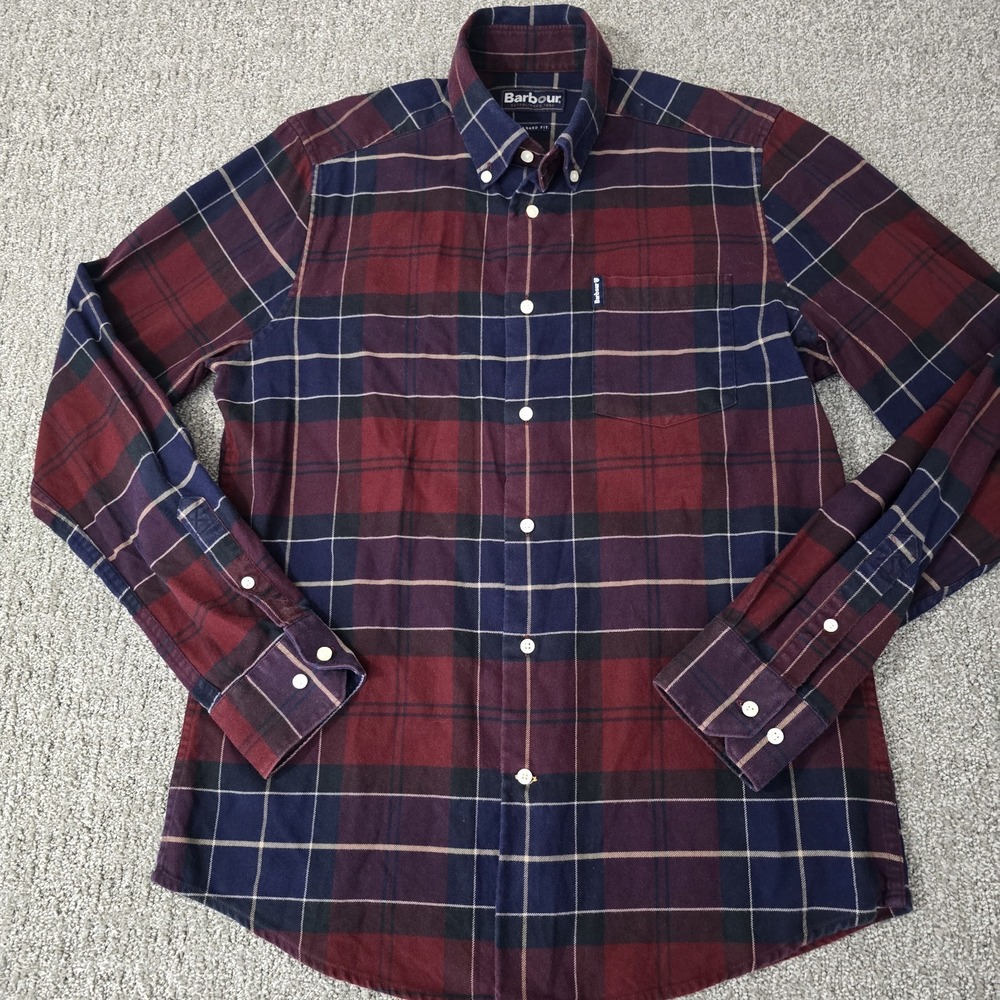 Barbour Blue Plaid Button Down Shirt Mens S Tailored Fit Stretch Casual